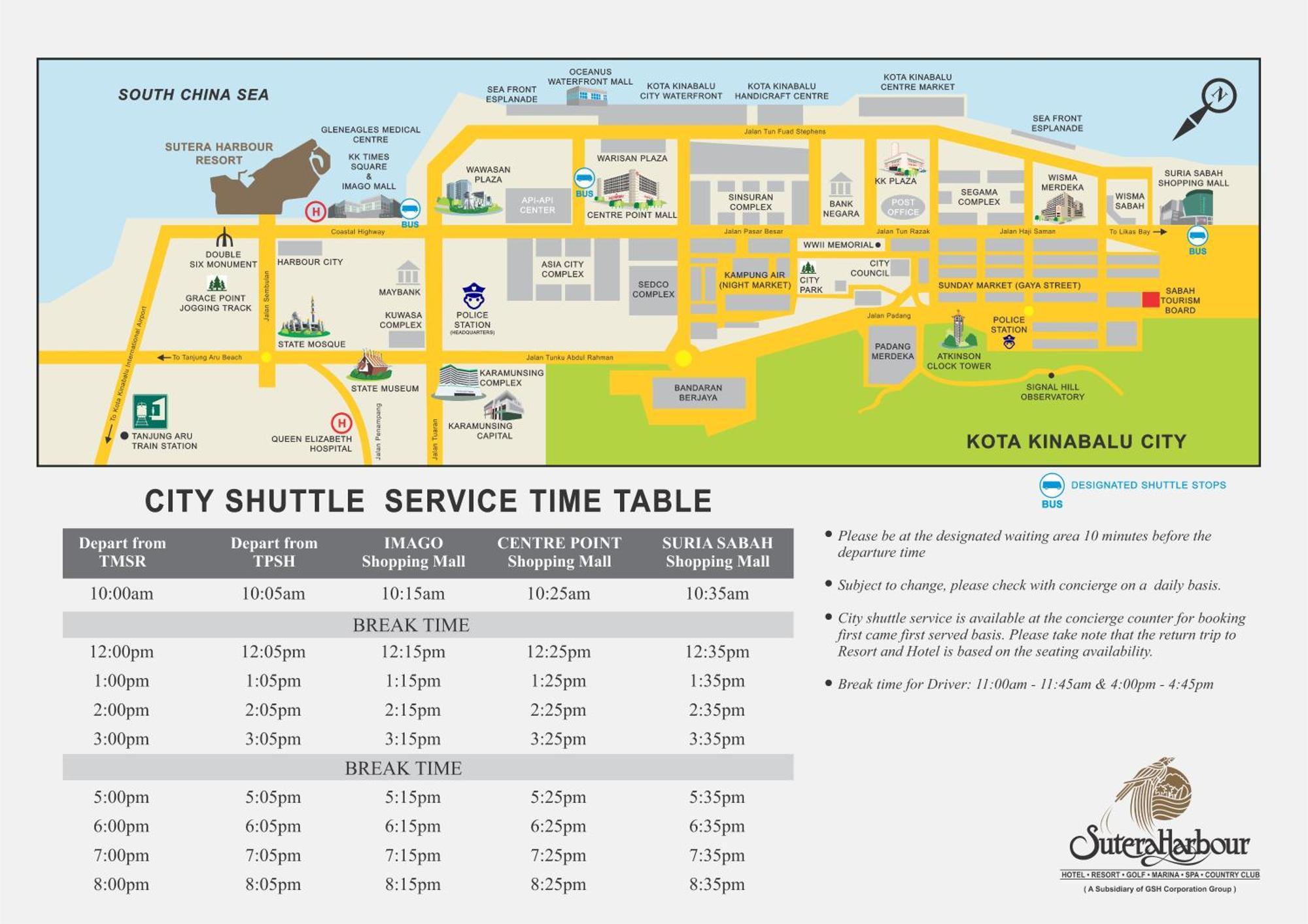 The Pacific Sutera Hotel Kota Kinabalu Ngoại thất bức ảnh City Shuttle Service Timetable